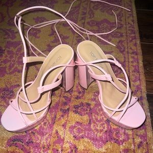 Light baby pink platform strappy heels
